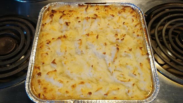 A delicious cottage pie made from leftover
                                  filling, covered with mashed potatoes