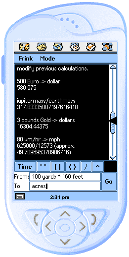 Screenshot of Frink on a SonyEricsson P800 Smartphone Emulator