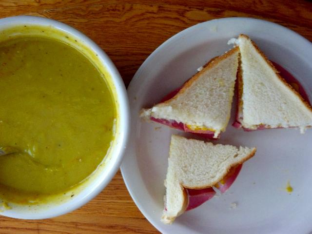Bologna Sandwich and Split Pea Soup
