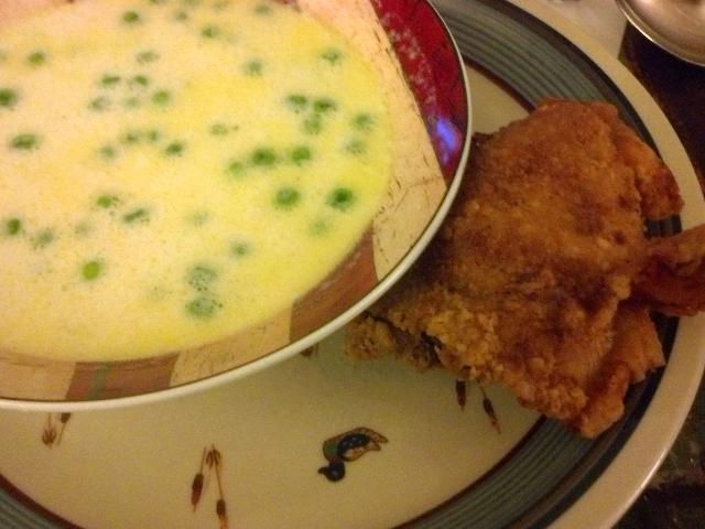Potato Pea Soup and Fried Chicken